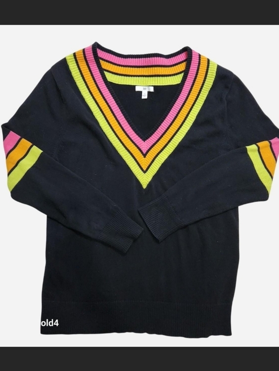 bp Sweaters - BP. Gender Inclusive Black Neon Stripe V-Neck Cotton Pride Sweater Medium